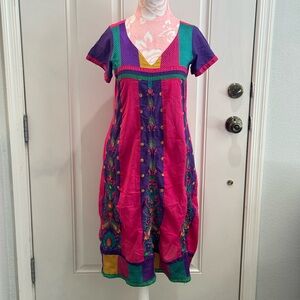 Vintage Indian Kurti Pink/Purple Embroidered Dress -  S/M
